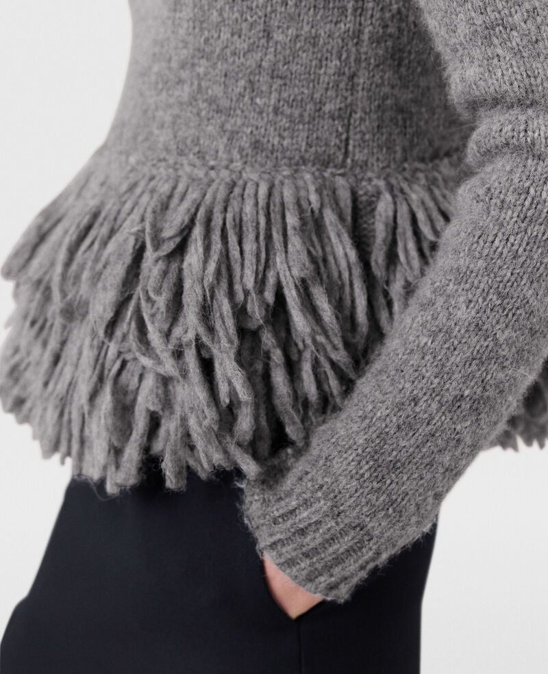 Feather Peplum Wool Sweater - Mottled Gray