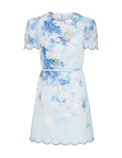 CRUSH SCALLOPED SHIFT DRESS - Blue Floral