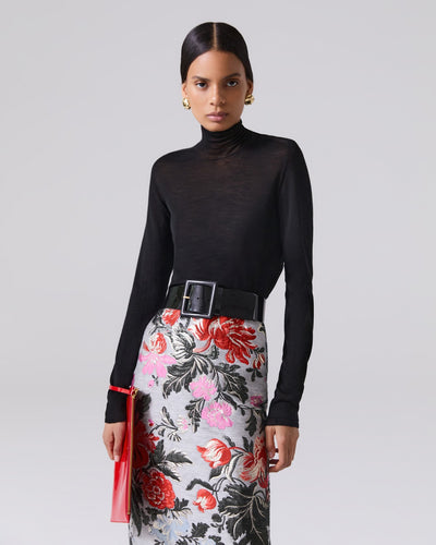 Floral Jacquard Midi Skirt - Melange Gray Multi