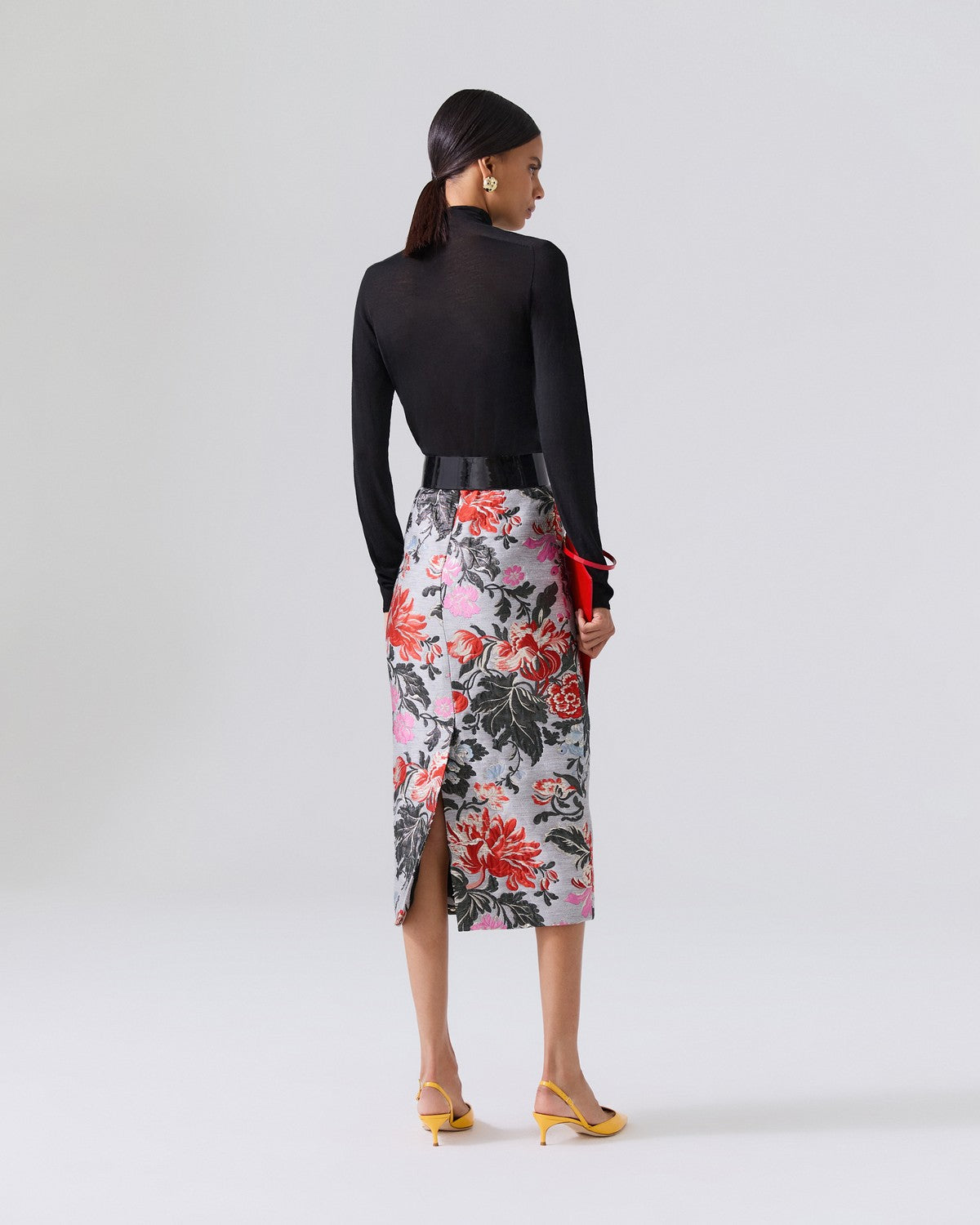 Floral Jacquard Midi Skirt - Melange Gray Multi