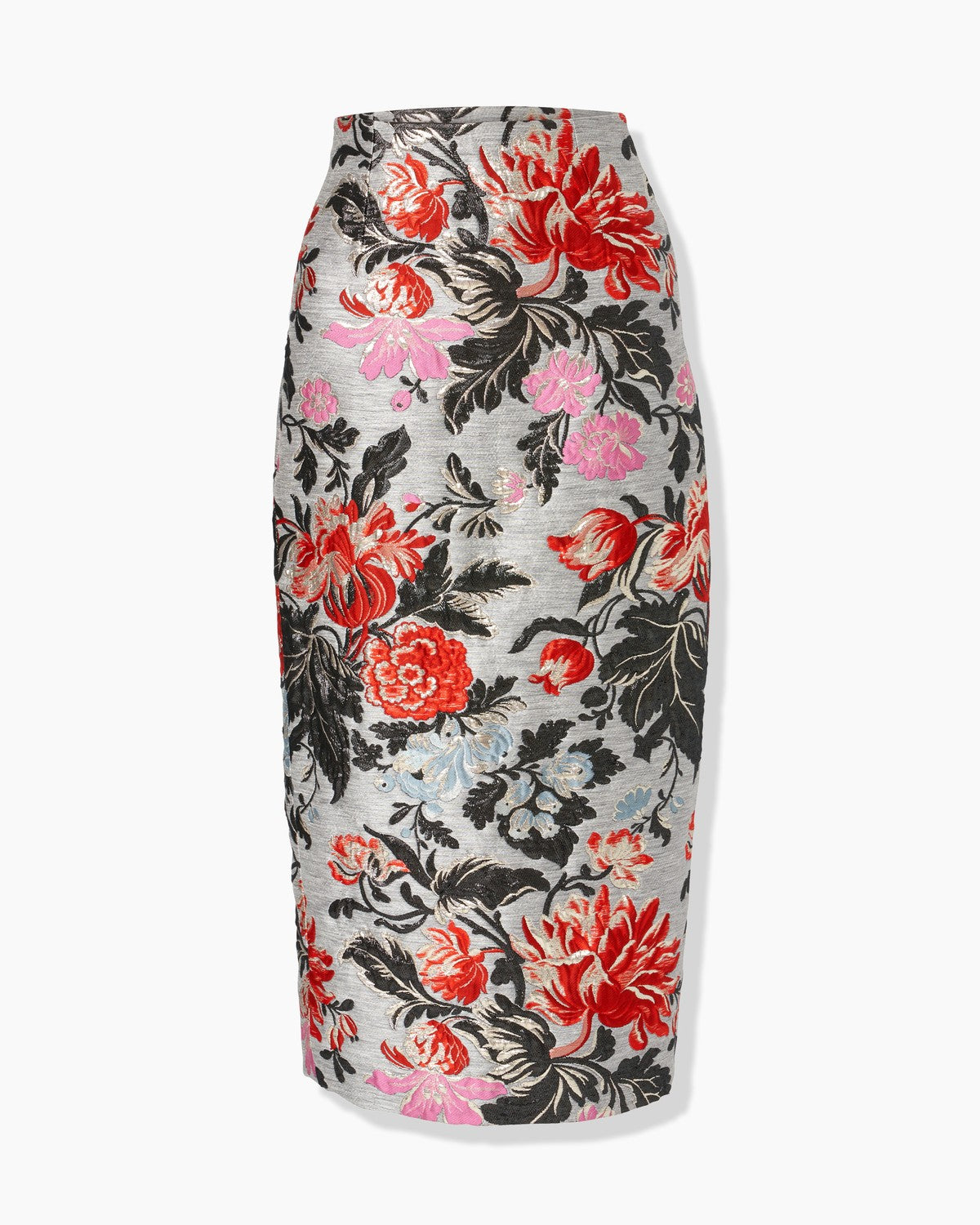 Floral Jacquard Midi Skirt - Melange Gray Multi