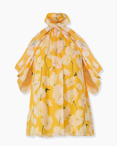 Floral-Print Chiffon Halterneck Top - Yellow/White Multi