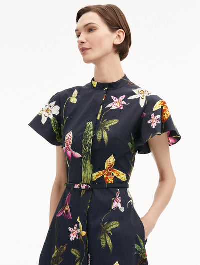 Orchid Cotton Poplin Short Sleeve Dress - Navy Multi