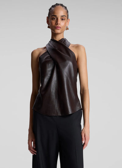 Quinn Vegan Leather Halter Top - Chocolate Plum