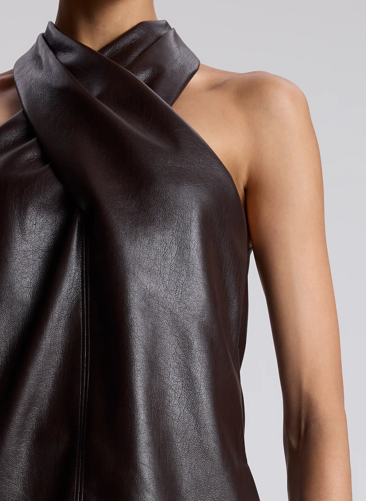 Quinn Vegan Leather Halter Top - Chocolate Plum