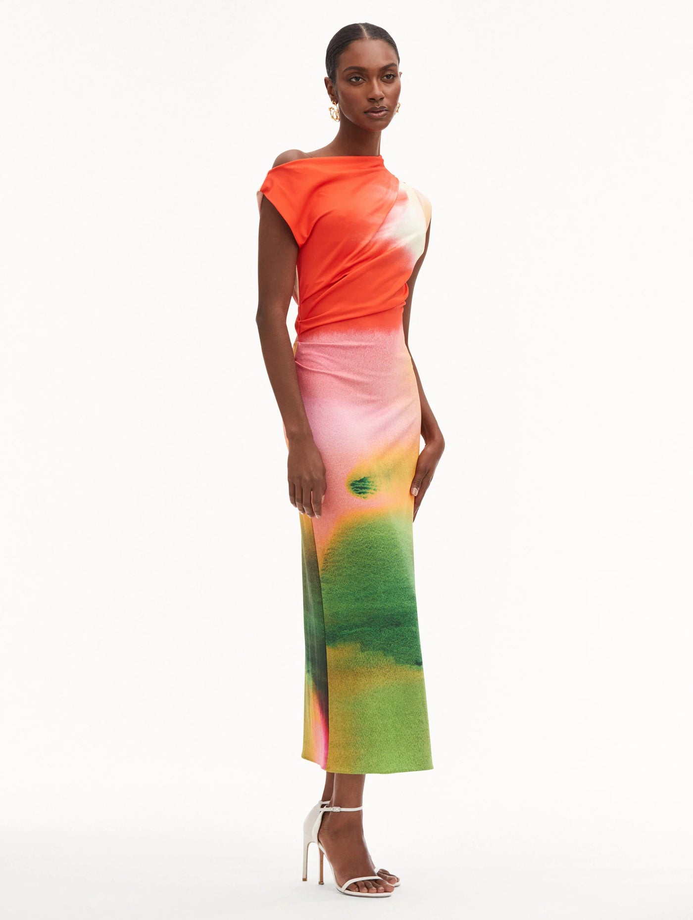 DRAPED ABSTRACT DRESS - Vermilion Multi