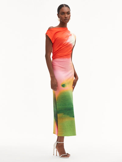 DRAPED ABSTRACT DRESS - Vermilion Multi