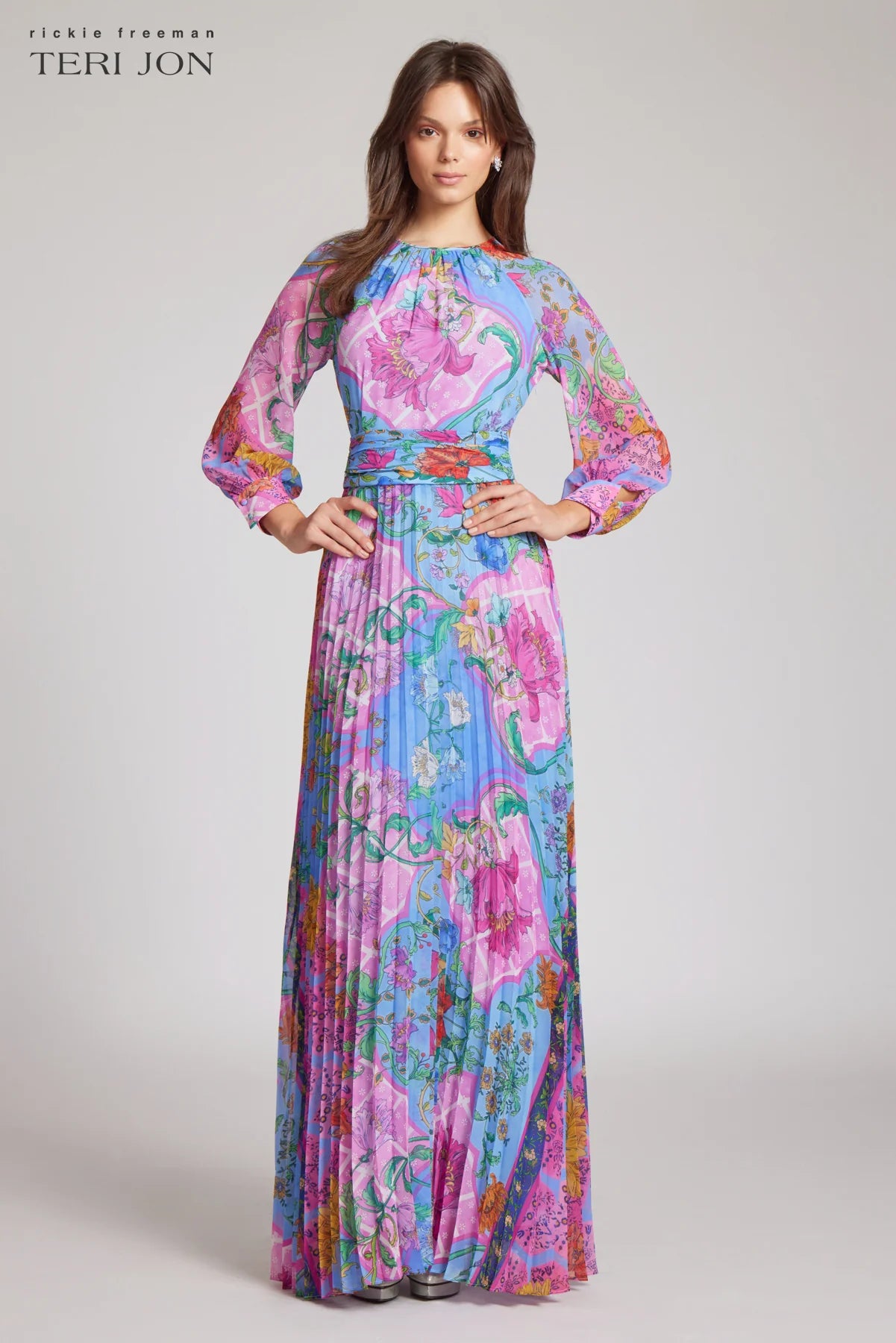 Whimsical Chiffon Floral Maxi Dress - Peri Multi