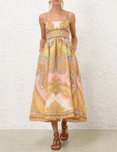 Maxine Picnic Midi Dress - Gold Paisley