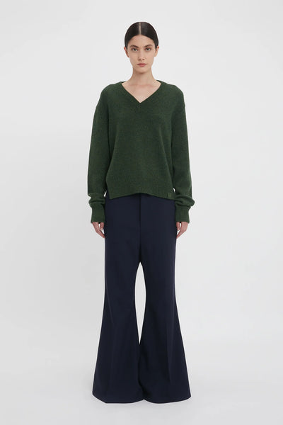 Convertible V-Neck Jumper - Spruce Green