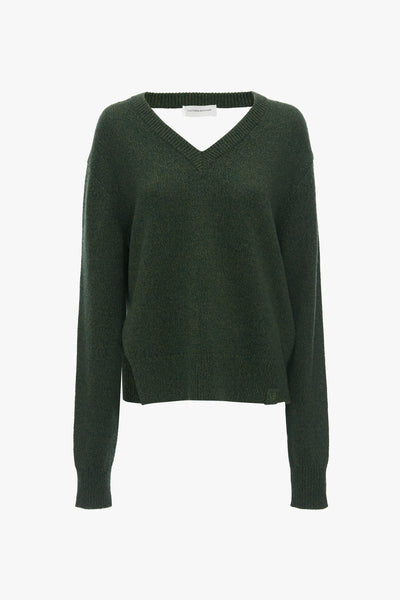 Convertible V-Neck Jumper - Spruce Green