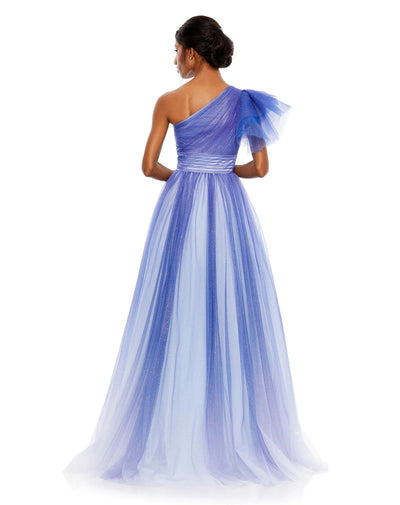 GLITTER OMBRE RUFFLED ONE SHOULDER BALLGOWN - Royal Ombre