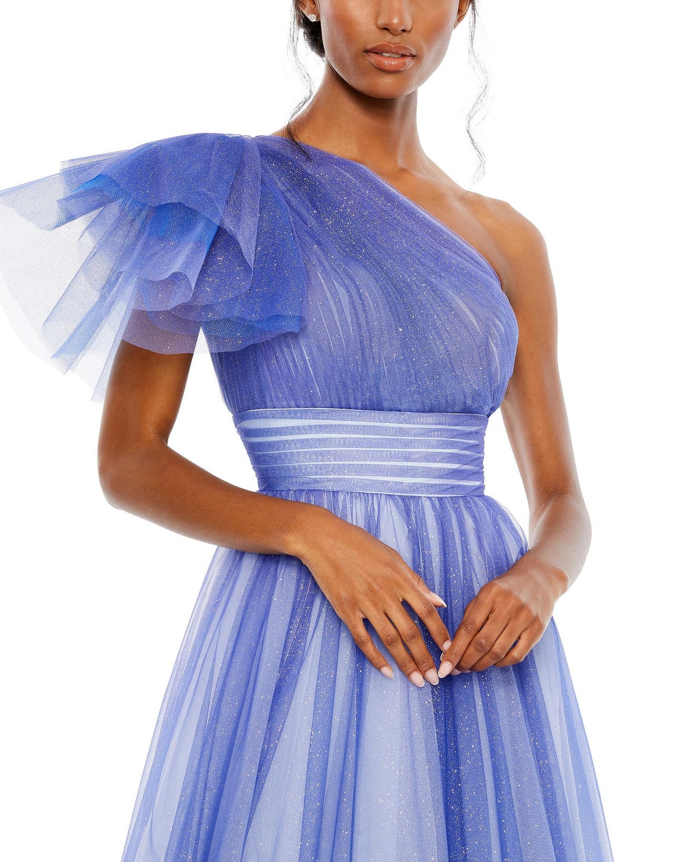 GLITTER OMBRE RUFFLED ONE SHOULDER BALLGOWN - Royal Ombre