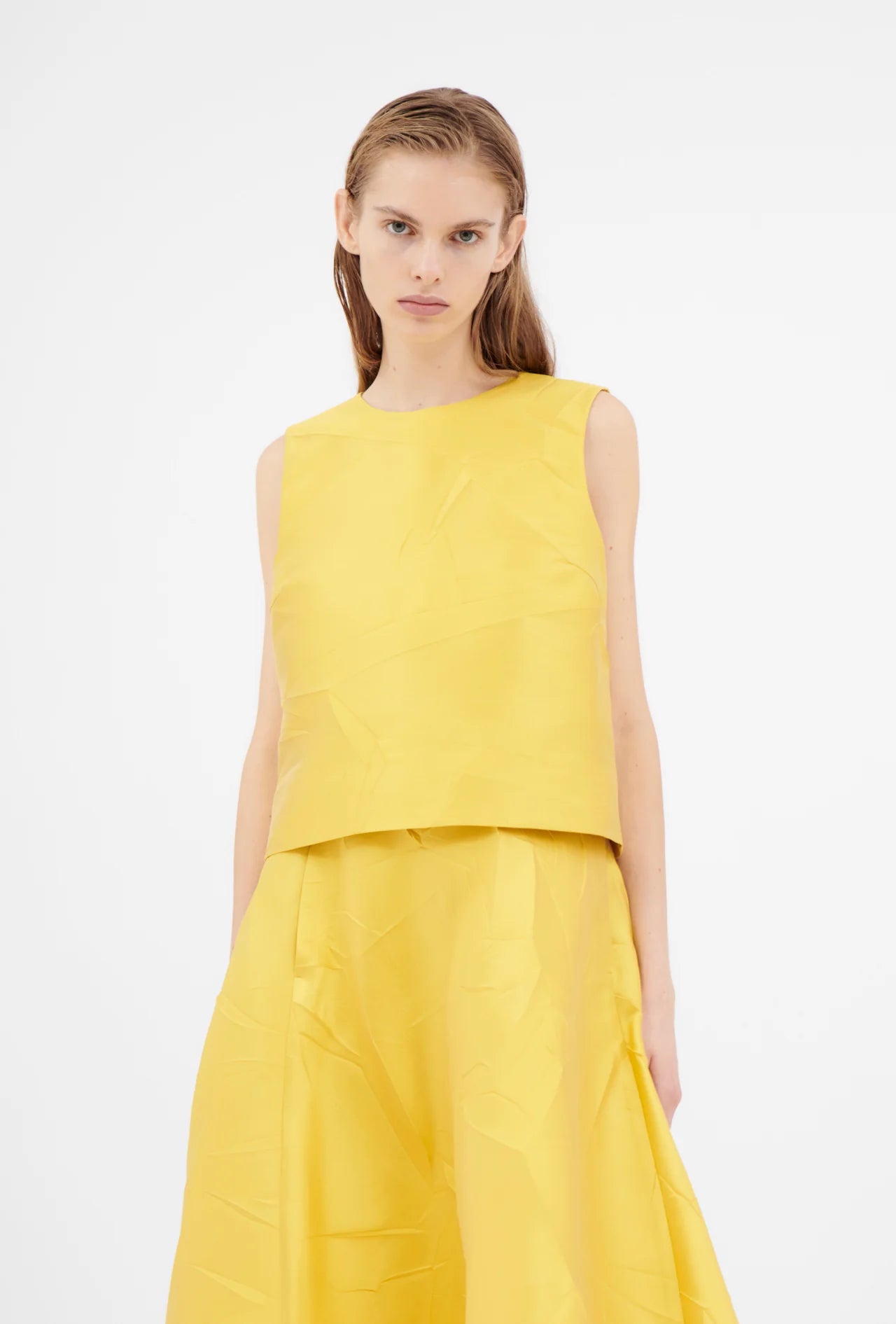 Macro Crinkle Jacquard Top - Lemon