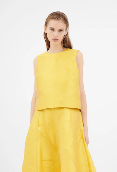 Macro Crinkle Jacquard Top - Lemon