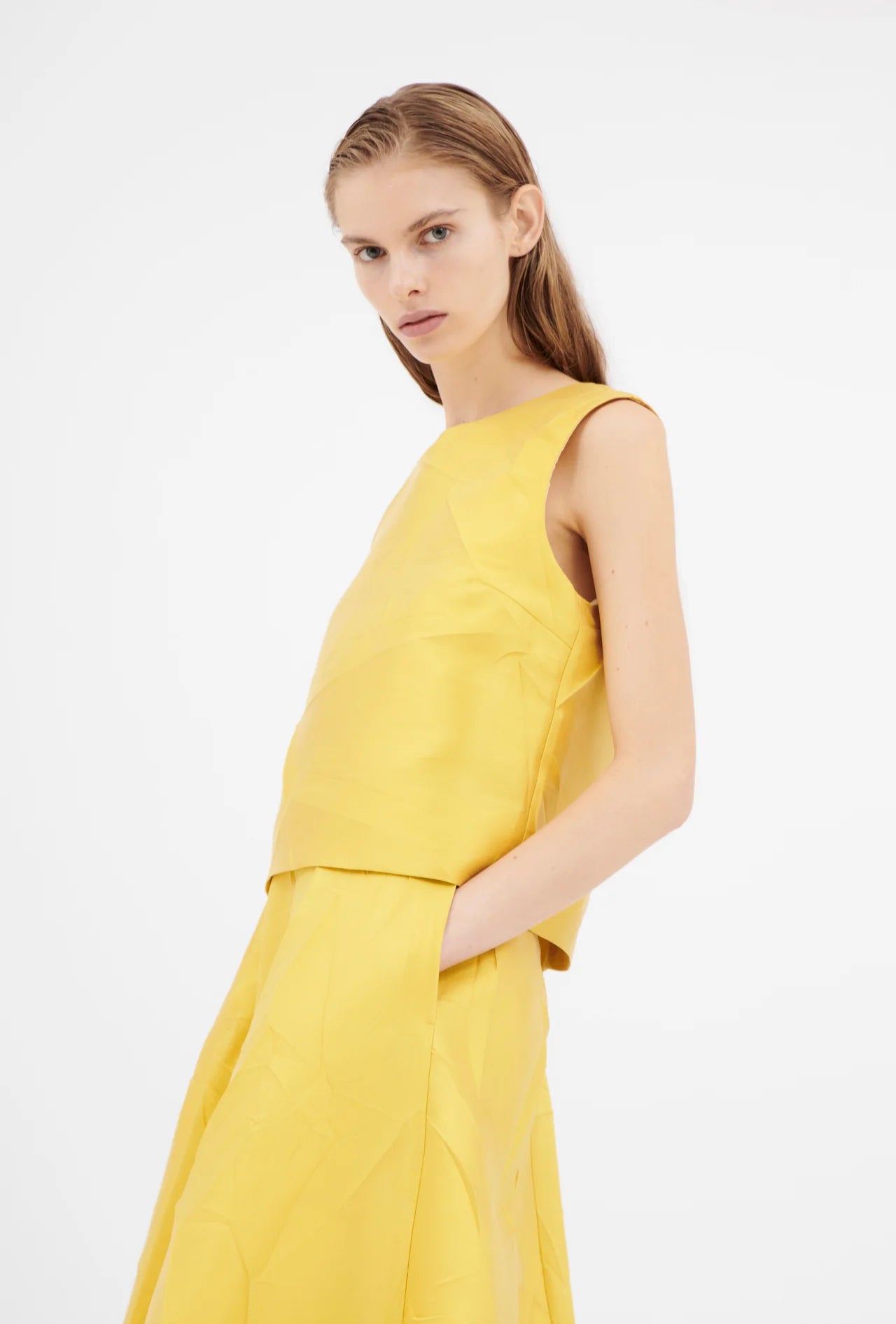 Macro Crinkle Jacquard Top - Lemon