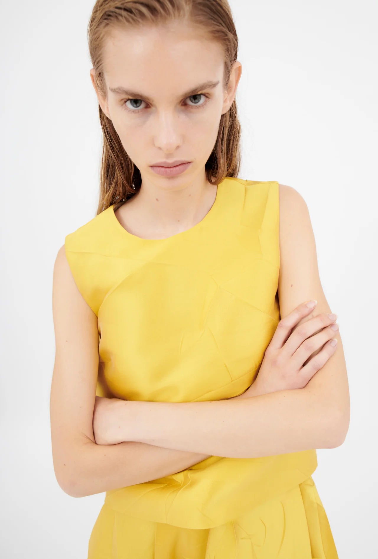 Macro Crinkle Jacquard Top - Lemon