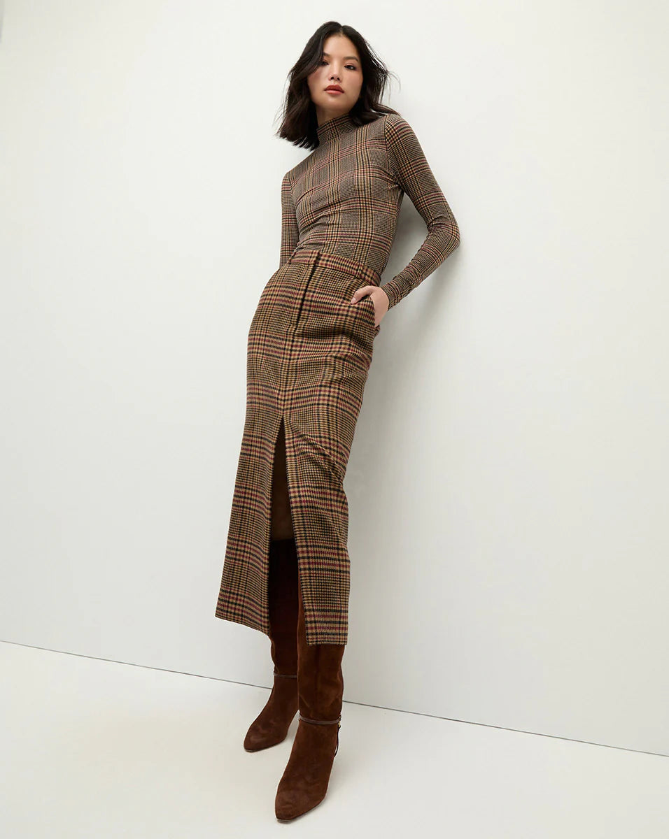 Maxine Plaid Maxi Skirt - Camel/Black