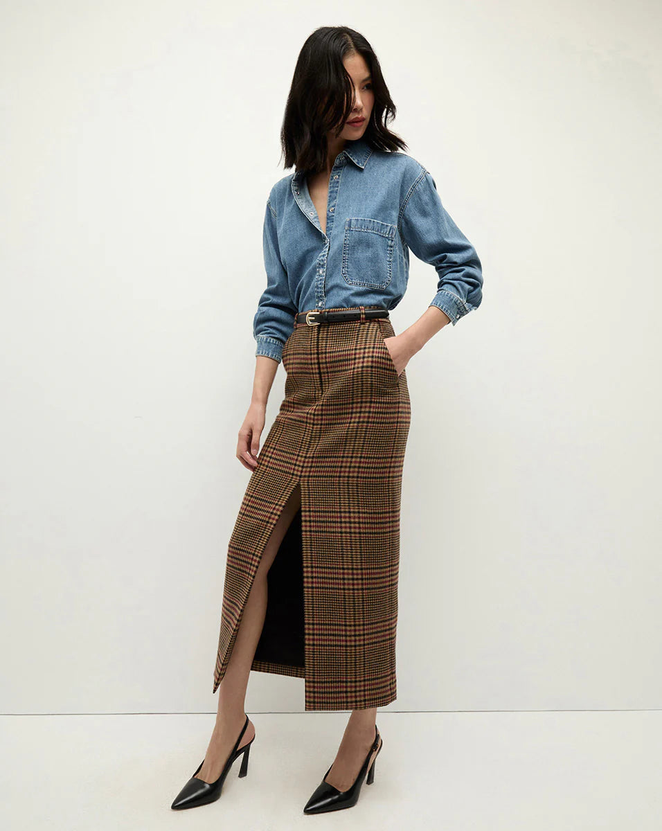 Maxine Plaid Maxi Skirt - Camel/Black