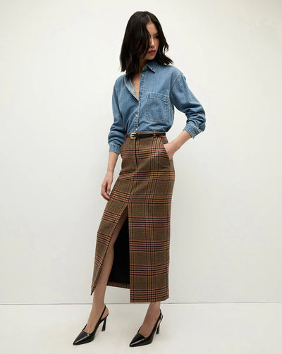 Maxine Plaid Maxi Skirt - Camel/Black