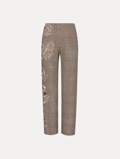 Peony Guipure Appliqué Plaid Pant - Cocoa Multi