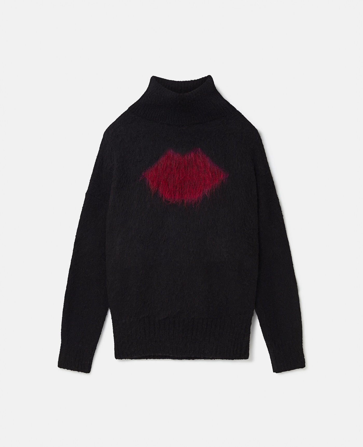 Lips Graphic Long-Sleeve Turtleneck Jumper - Black/Red