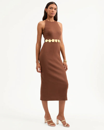 Isla Gold-Medallion Midi Dress - Light Chicory