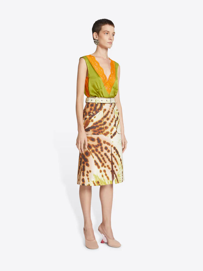 Printed Belted Skirt - Olive