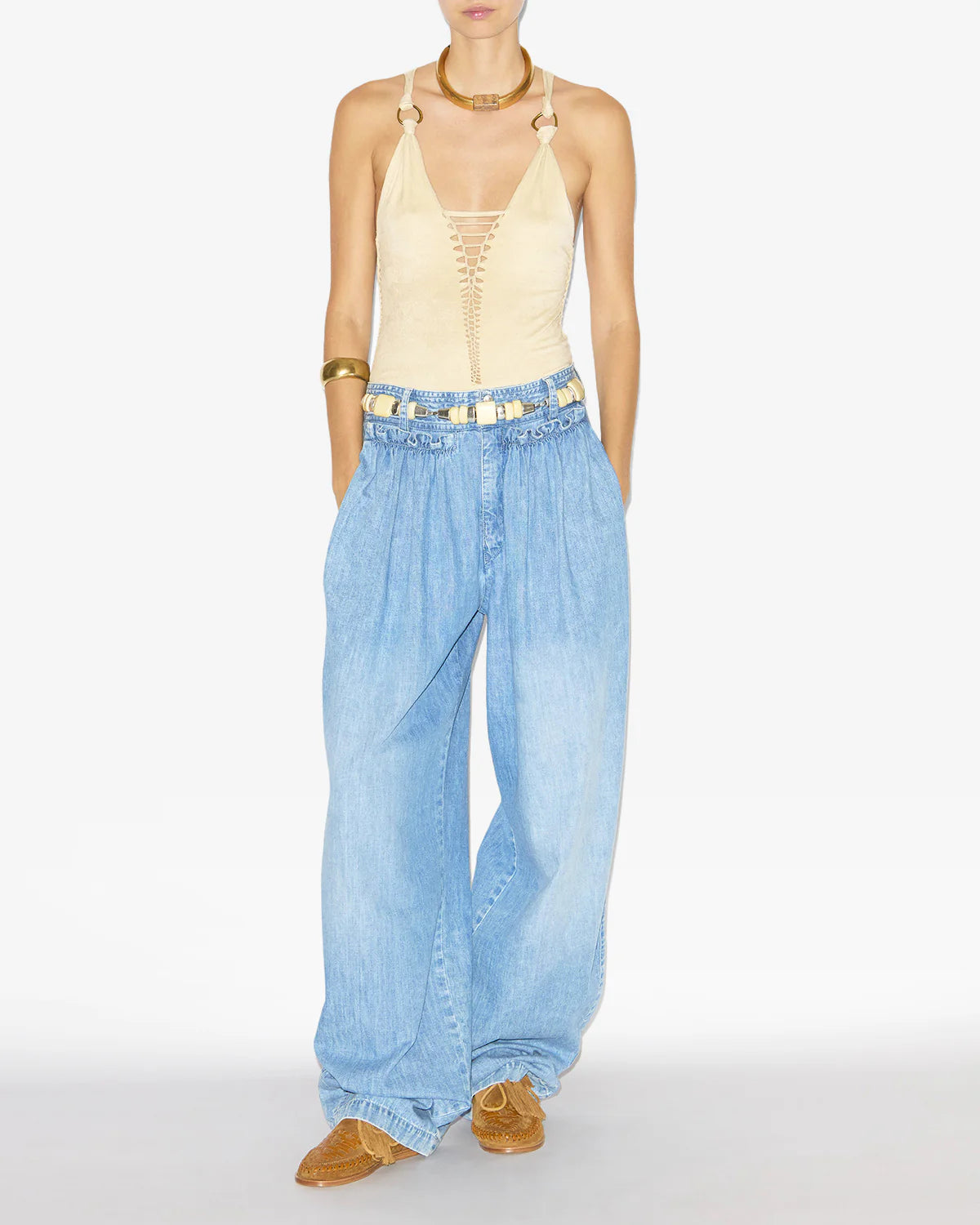 INAYA DENIM PANTS - Light Blue