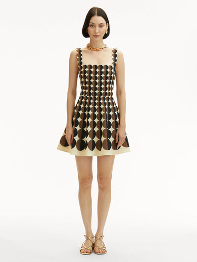 Geometric Circle Wool Dress - Khaki/Ivory