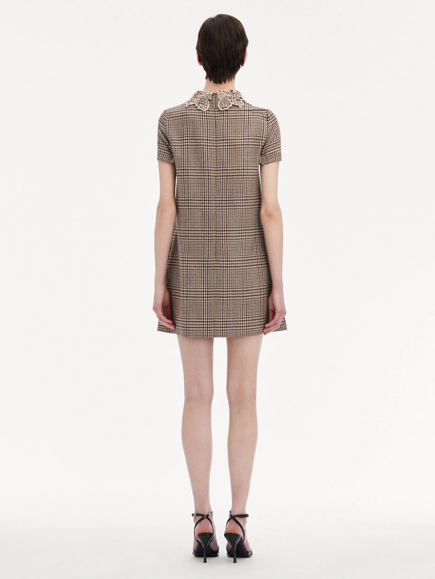 Peony Guipure Collar Plaid Shift Dress - Cocoa Multi