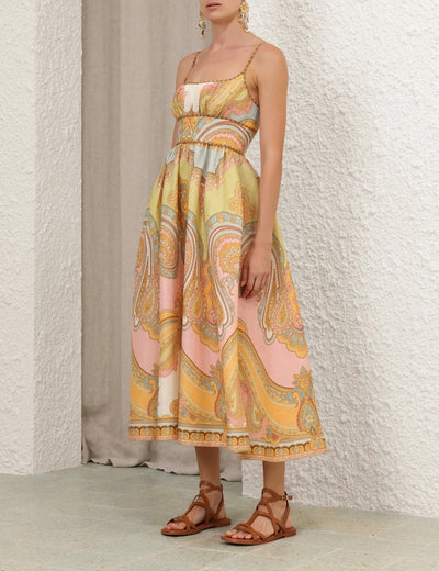 Maxine Picnic Midi Dress - Gold Paisley