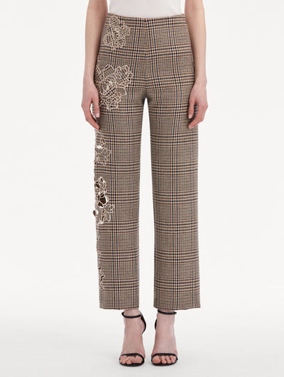 Peony Guipure Appliqué Plaid Pant - Cocoa Multi