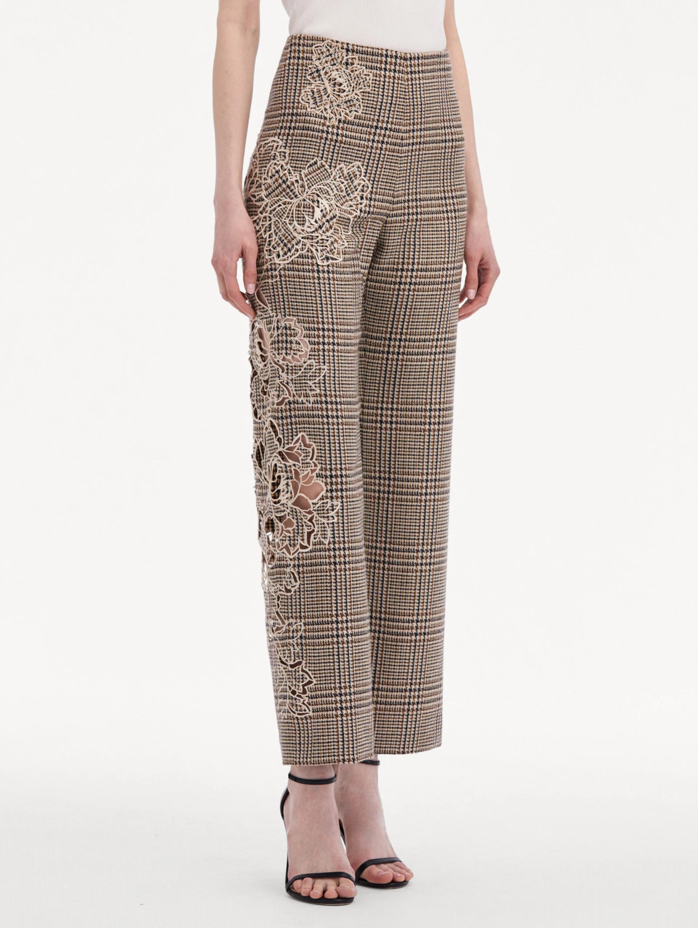 Peony Guipure Appliqué Plaid Pant - Cocoa Multi