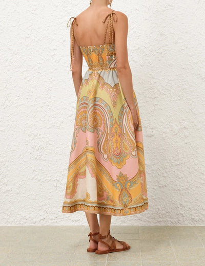 Maxine Picnic Midi Dress - Gold Paisley