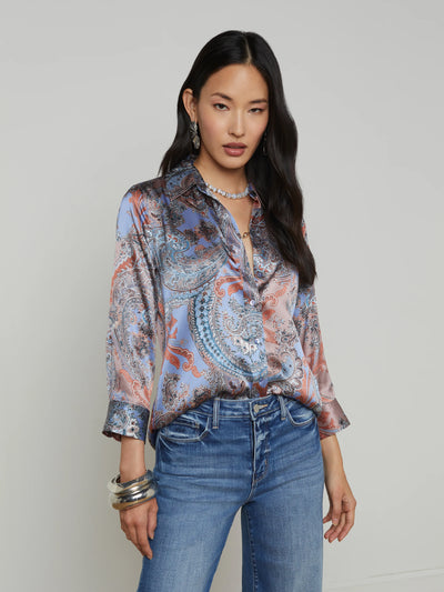 Dani Silk Blouse - Periwinkle Multi French Paisley