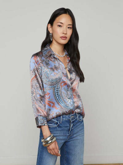 Dani Silk Blouse - Periwinkle Multi French Paisley