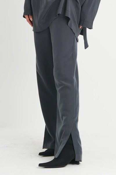 Peachskin Side Slit Pants - Obsidian