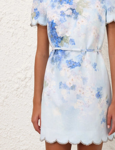 CRUSH SCALLOPED SHIFT DRESS - Blue Floral