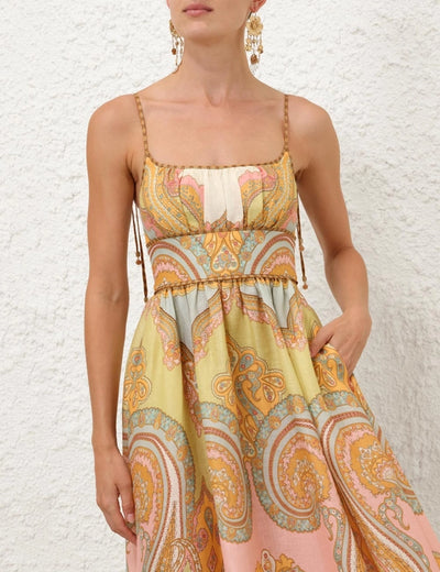 Maxine Picnic Midi Dress - Gold Paisley