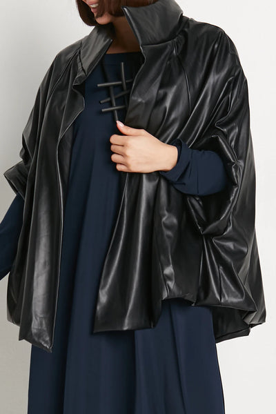 Vegan Leather Chic Cape - Black