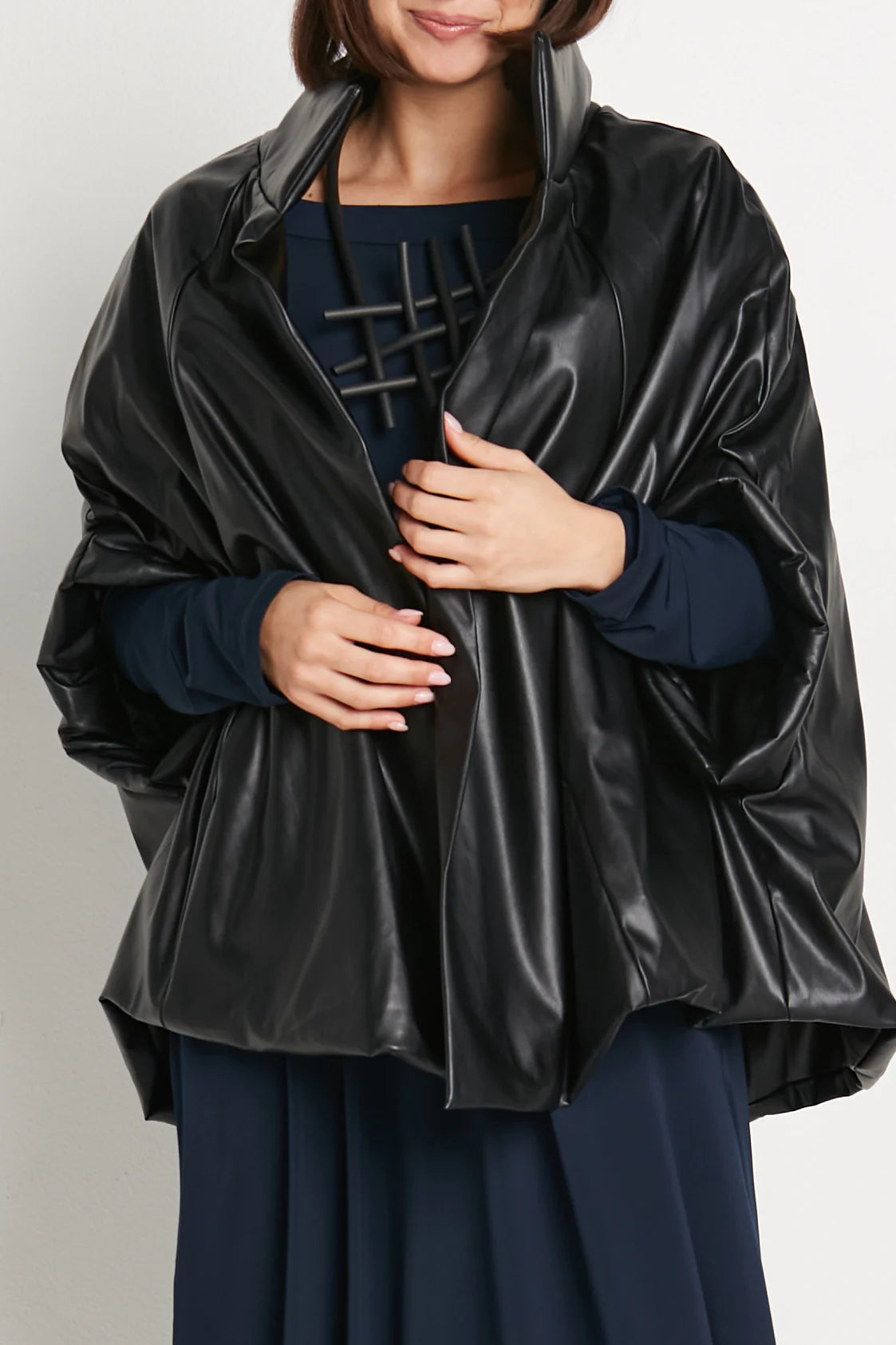 Vegan Leather Chic Cape - Black