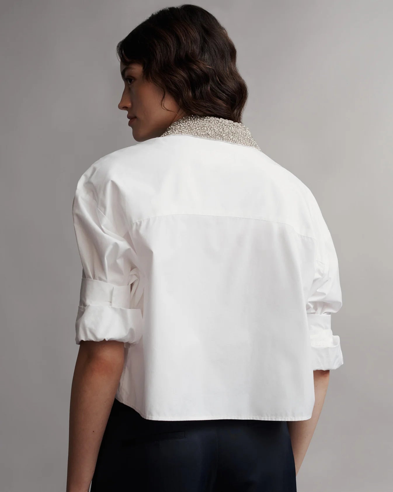 Next Ex With Crystal Collar in Cotton Shirting - White