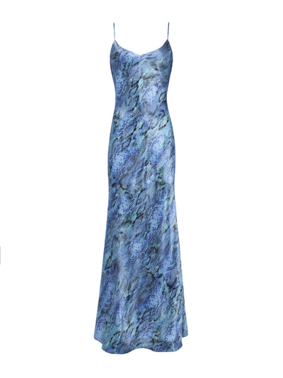 Serita Silk Slip Dress - Blue Snake