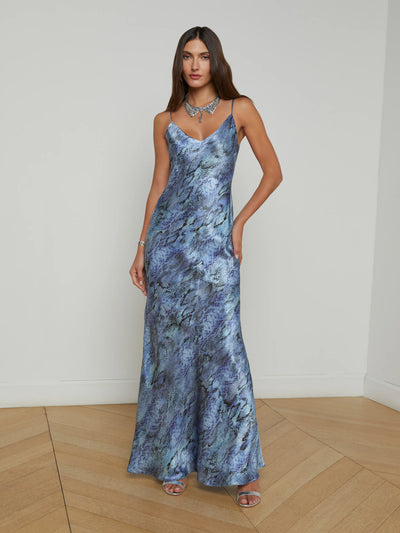 Serita Silk Slip Dress - Blue Snake