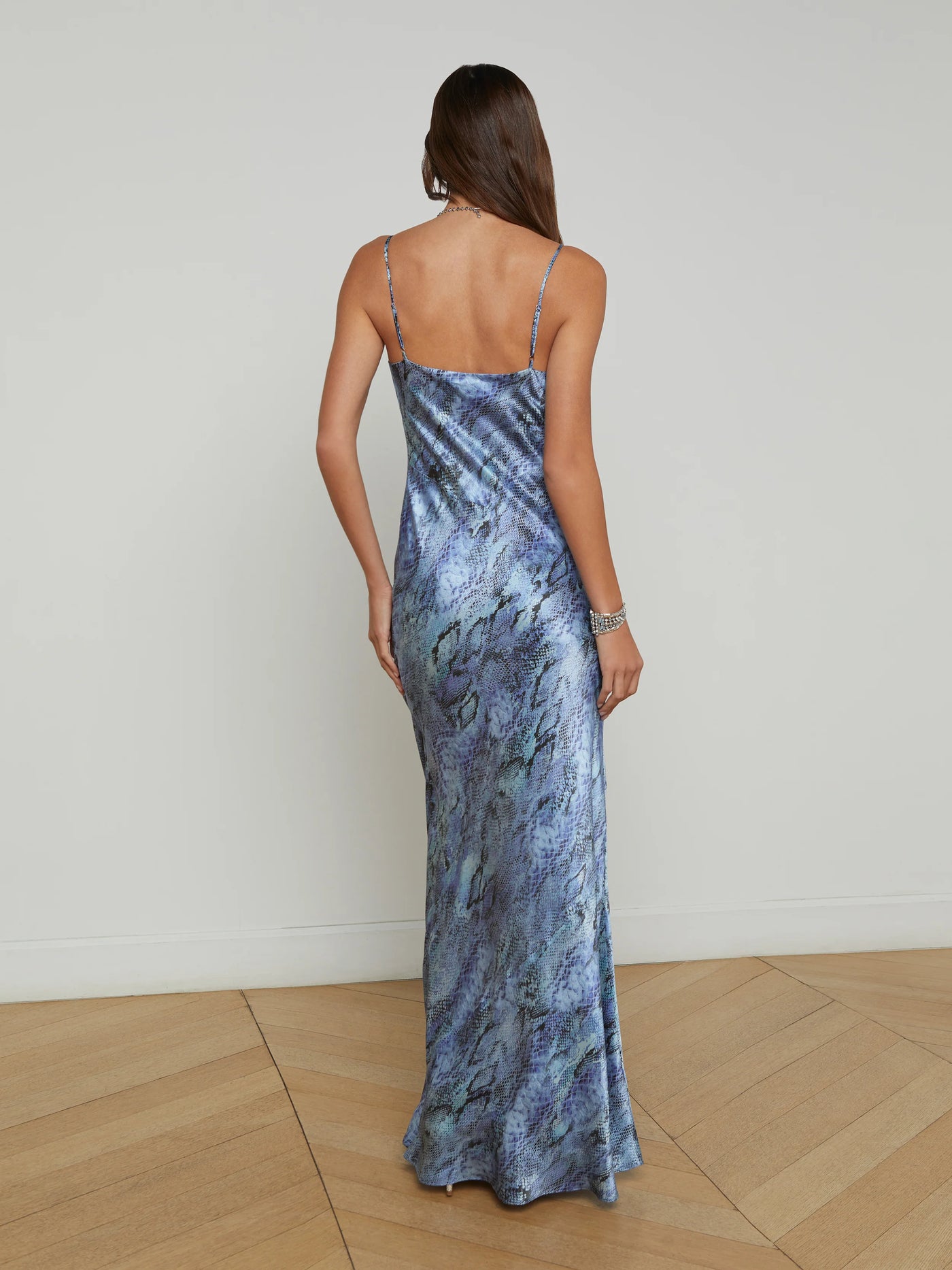 Serita Silk Slip Dress - Blue Snake