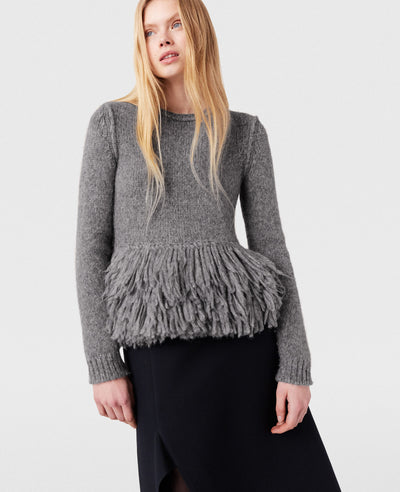 Feather Peplum Wool Sweater - Mottled Gray