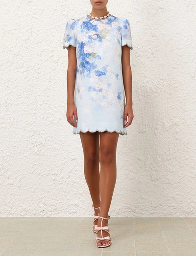 CRUSH SCALLOPED SHIFT DRESS - Blue Floral