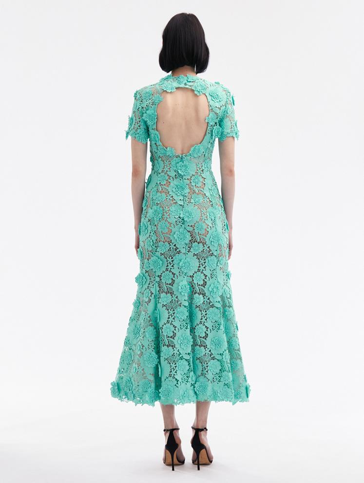 FLORAL GUIPURE COCKTAIL DRESS - Soft Mint