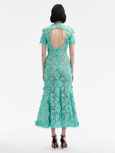 FLORAL GUIPURE COCKTAIL DRESS - Soft Mint